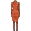 RICK OWENS FW25 CONCORDIANS AMIRA-KJOLE I ORANSJE SATINVISKOSEJERSEY. LI02E3526JVS-153