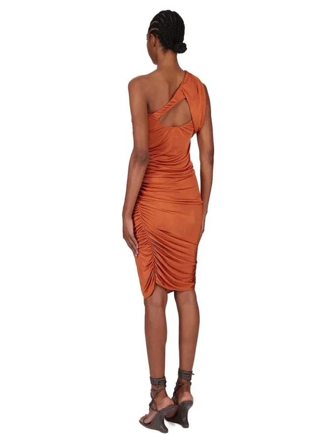 RICK OWENS FW25 CONCORDIANS AMIRA-KJOLE I ORANSJE SATINVISKOSEJERSEY. LI02E3526JVS-153