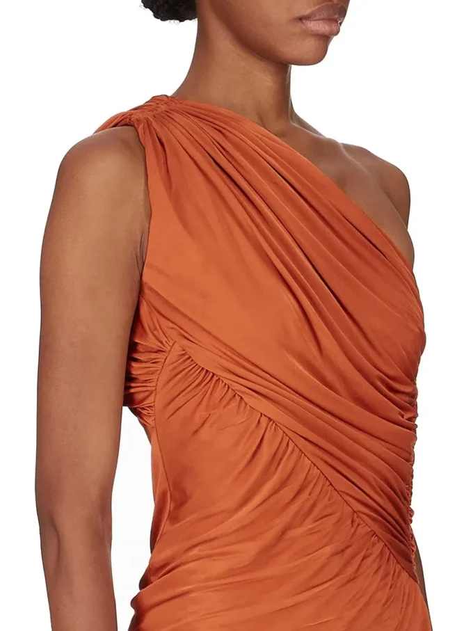 RICK OWENS FW25 CONCORDIANS AMIRA-KJOLE I ORANSJE SATINVISKOSEJERSEY. LI02E3526JVS-153
