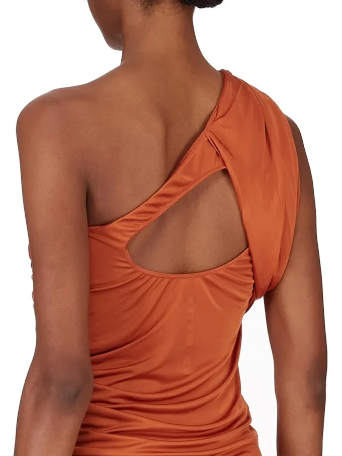 RICK OWENS FW25 CONCORDIANS AMIRA-KJOLE I ORANSJE SATINVISKOSEJERSEY. LI02E3526JVS-153