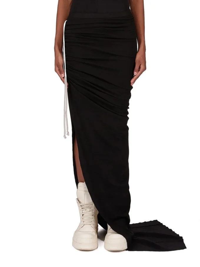 RICK OWENS FW25 CONCORDIANS EDFU-SKJØRT I SVART DOBBELT BØRSTET JERSEY DS02E7337JDB-09