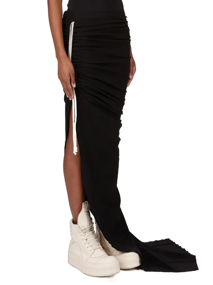 RICK OWENS FW25 CONCORDIANS EDFU-SKJØRT I SVART DOBBELT BØRSTET JERSEY DS02E7337JDB-09