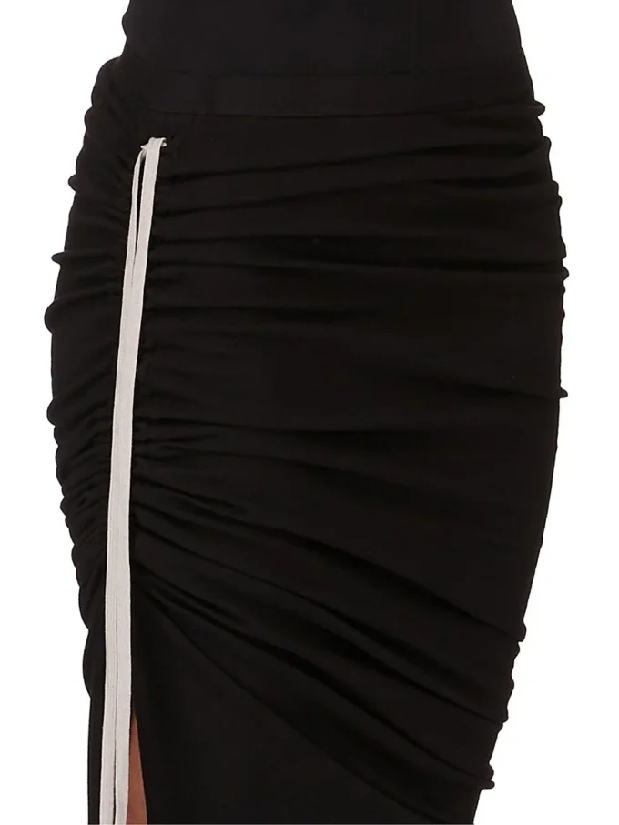 RICK OWENS FW25 CONCORDIANS EDFU-SKJØRT I SVART DOBBELT BØRSTET JERSEY DS02E7337JDB-09