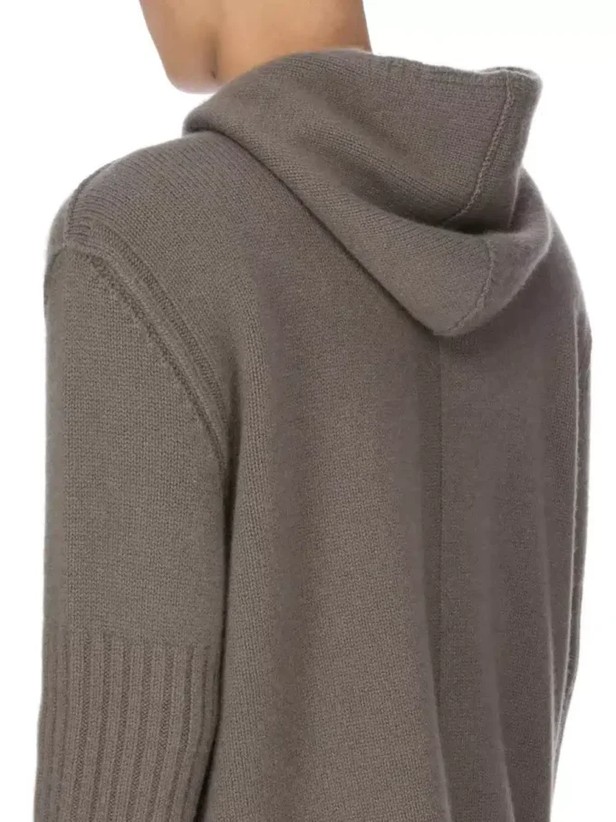 RICK OWENS FW25 CONCORDIANS FØRKOLLEKSJONENS HETTEGENSER MED GLIDELÅS I DUST LAS PALMAS KASHMERISTRIKK. RU02E1666KLWS-34