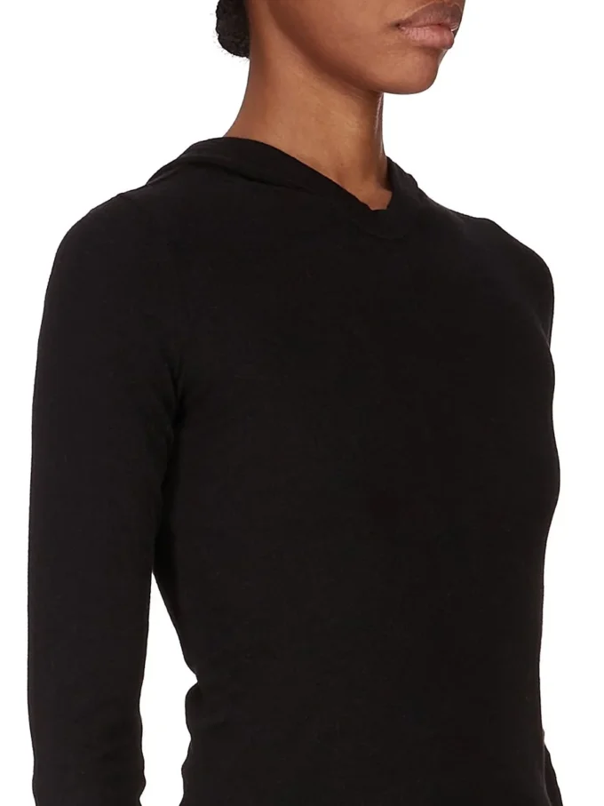 RICK OWENS FW25 CONCORDIANS KORT T-SHIRT MED HETTE, RIBBELT FITNESS I SVART RAININO RIBBELT TRØYE. RP02E4210RJR-09