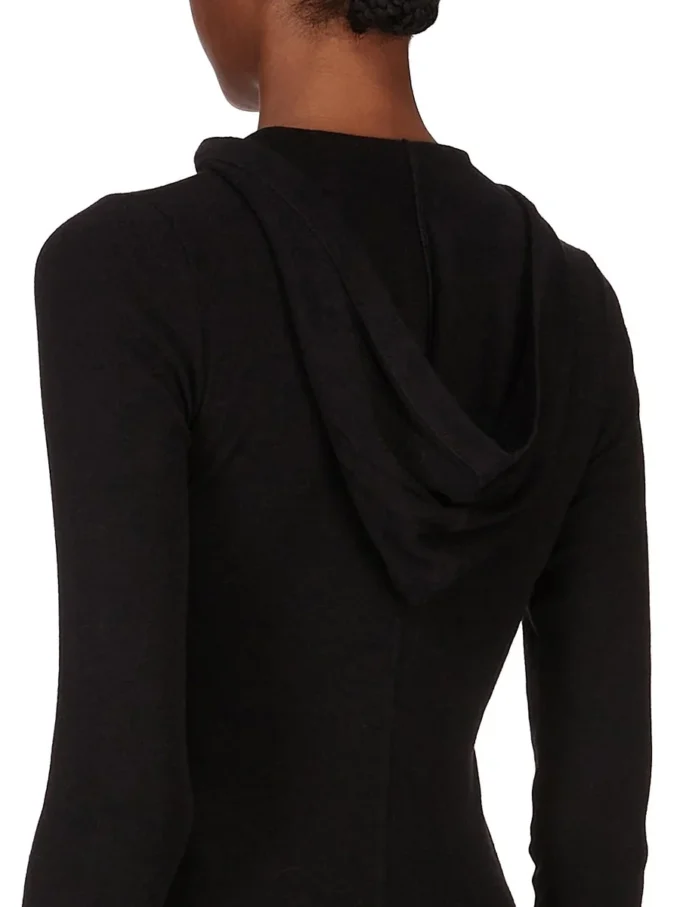 RICK OWENS FW25 CONCORDIANS KORT T-SHIRT MED HETTE, RIBBELT FITNESS I SVART RAININO RIBBELT TRØYE. RP02E4210RJR-09