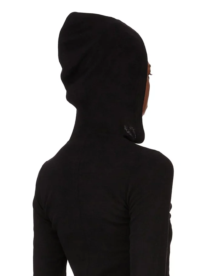 RICK OWENS FW25 CONCORDIANS KORT T-SHIRT MED HETTE, RIBBELT FITNESS I SVART RAININO RIBBELT TRØYE. RP02E4210RJR-09