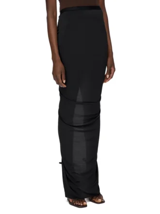 RICK OWENS LILIES FW25 CONCORDIANS EVA-SKJØRT I SVART VISKOSECREPE-JERSEY LI02E3316CVI-09 RICK OWENS LILIES FW25 CONCORDIANS EVA-SKJØRT I SVART VISKOSECREPE-JERSEY LI02E3316CVI-09