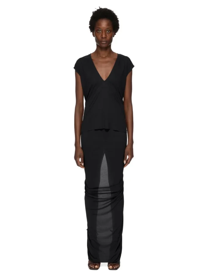 RICK OWENS LILIES FW25 CONCORDIANS EVA-SKJØRT I SVART VISKOSECREPE-JERSEY LI02E3316CVI-09